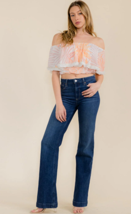 WOMEN'S OFF SHOULDER PRINTED CROP TOP
