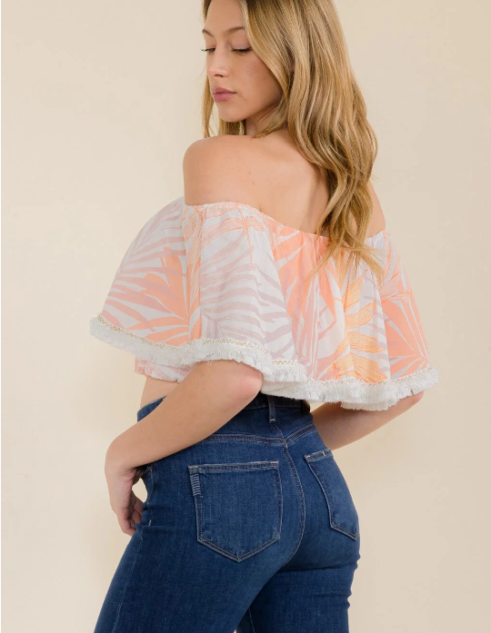 WOMEN'S OFF SHOULDER PRINTED CROP TOP
