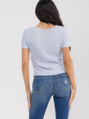 WOMEN'S SHORT SLEEVE BUTTON UP SEQUINS KNIT BLOUSE